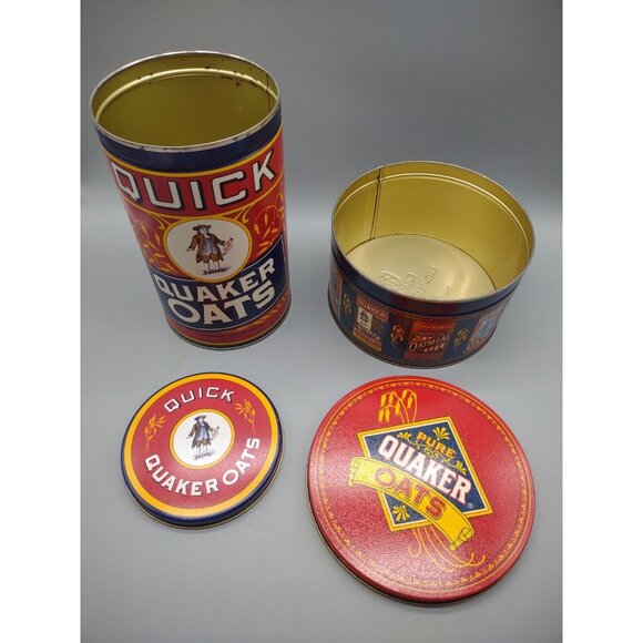 Vintage 1980s 90s Lot of 2 Quaker Oats Metal Tin Cans, 1983, 1990 - Picture 4 of 17